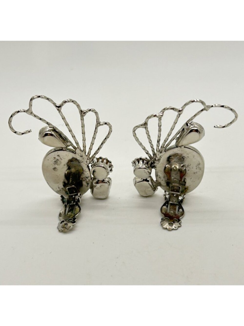 Vintage Mid-Century Ear Climber Clip-Ons Faux Pearl Acrylic Rhinestones Runway - Picture 7 of 16